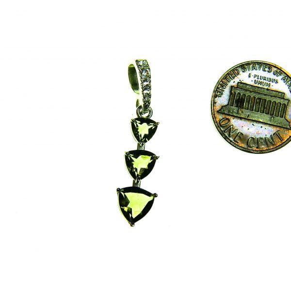 Certified Silver Pendant - 3x Faceted Moldavite + Zircons