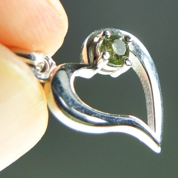 Heart Silver pendant with faceted Moldavite CERTIFIED