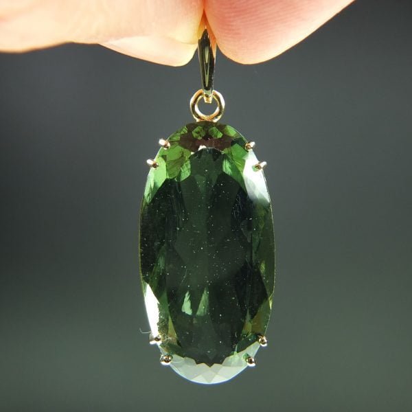 Investment Big Gold Faceted Moldavite Pendant - with CERTIFICATE