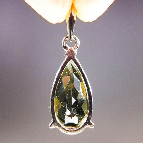 Silver Pendant with Big Faceted Moldavite - CERTIFIED