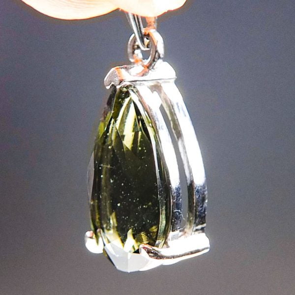 Silver Pendant with Big Faceted Moldavite - CERTIFIED