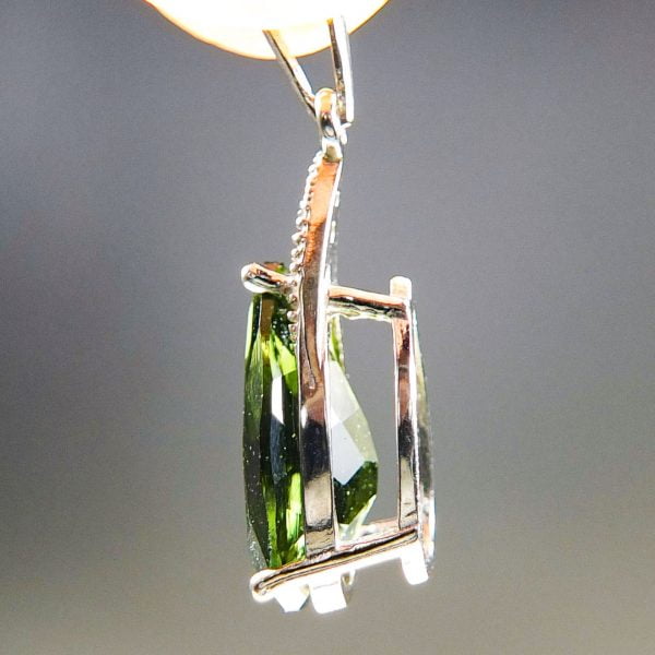 Silver Pendant with Big Faceted Moldavite and Red Garnets - CERTIFIED