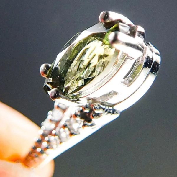 Silver Pendant with Faceted Moldavite and Zircons - CERTIFIED