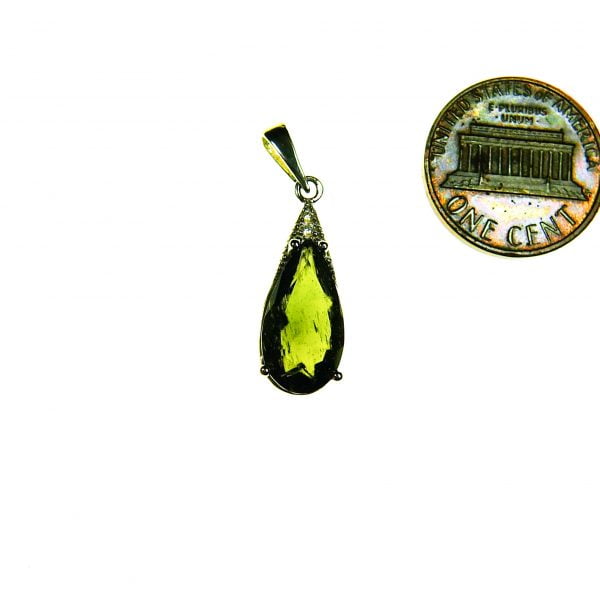 Silver Pendant with Big Faceted Moldavite and Zircons - CERTIFIED