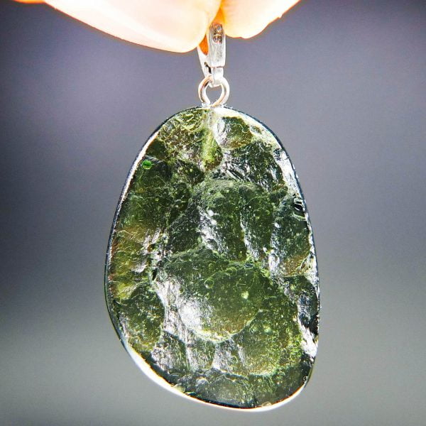 Moldavite pendant Certified with polished front side