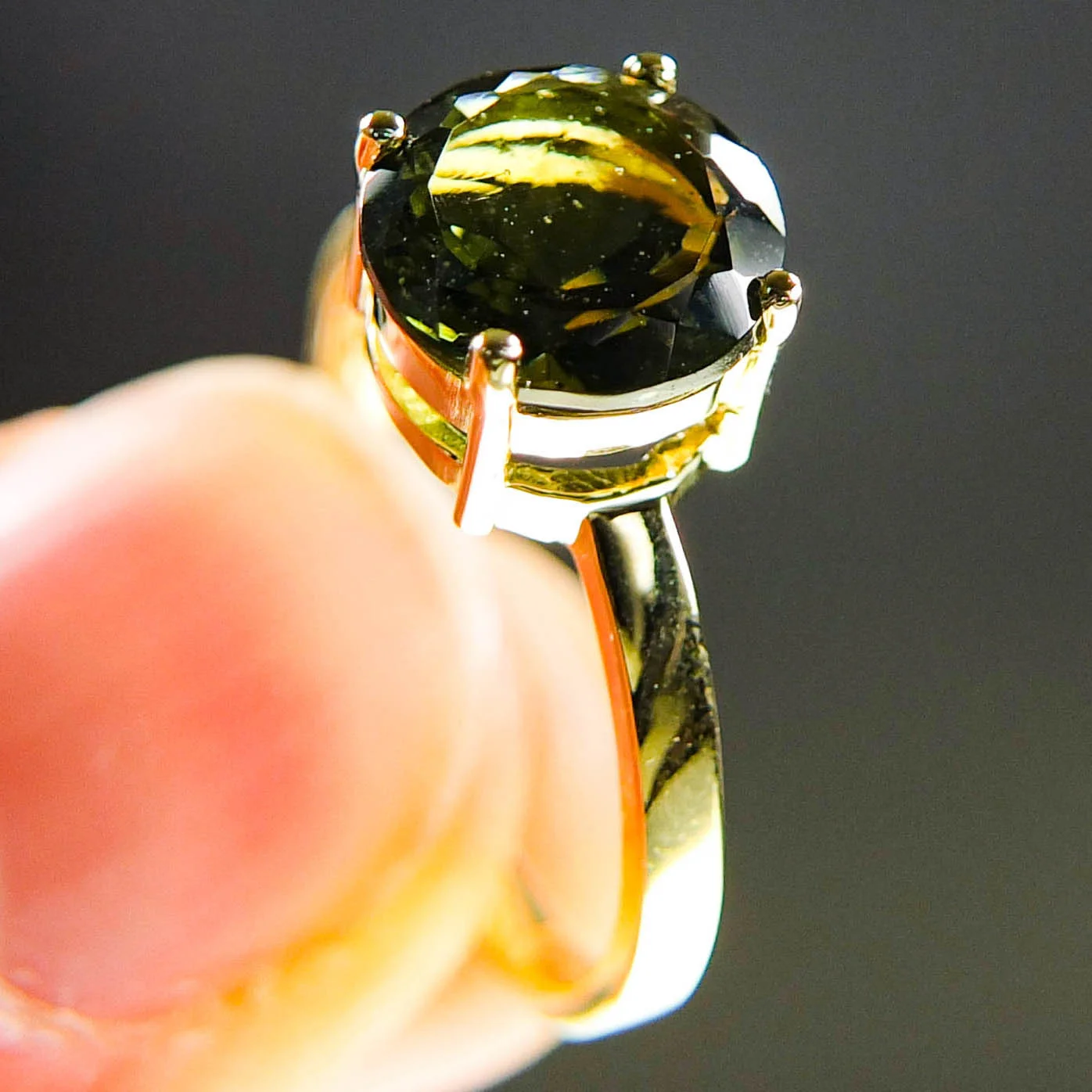 14K Gold Moldavite Ring with Certificate