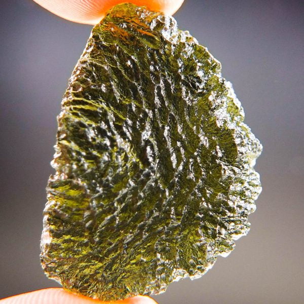 Moldavite with CERTIFICATE - Elipsoid - natural fragment shape - Shiny - quality A+