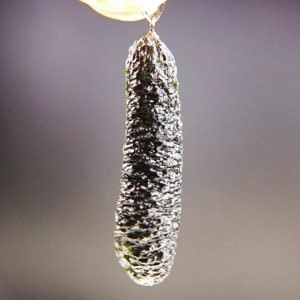 Certified Moldavite pendant - Drop - natural lower fragment (belly) shape