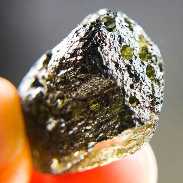 Certified Moldavite with open bubble - Shiny