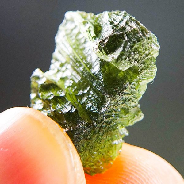 Moldavite with CERTIFICATE with open bubble - Glossy