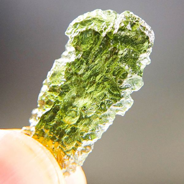 Drilled Certified Moldavite - Drop - natural middle fragment shape - quality A+