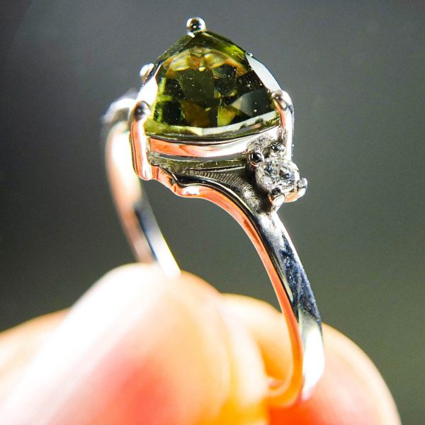 Moldavite Ring with Zircons - Certified
