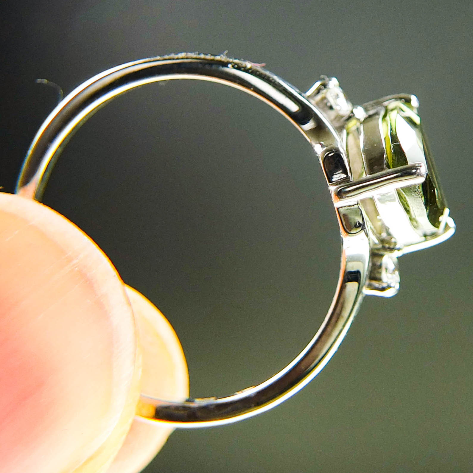Moldavite Ring with Zircons - Certified