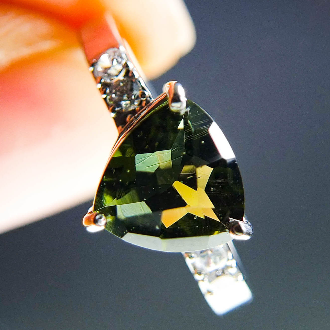 Moldavite Ring with Zircons - Certified