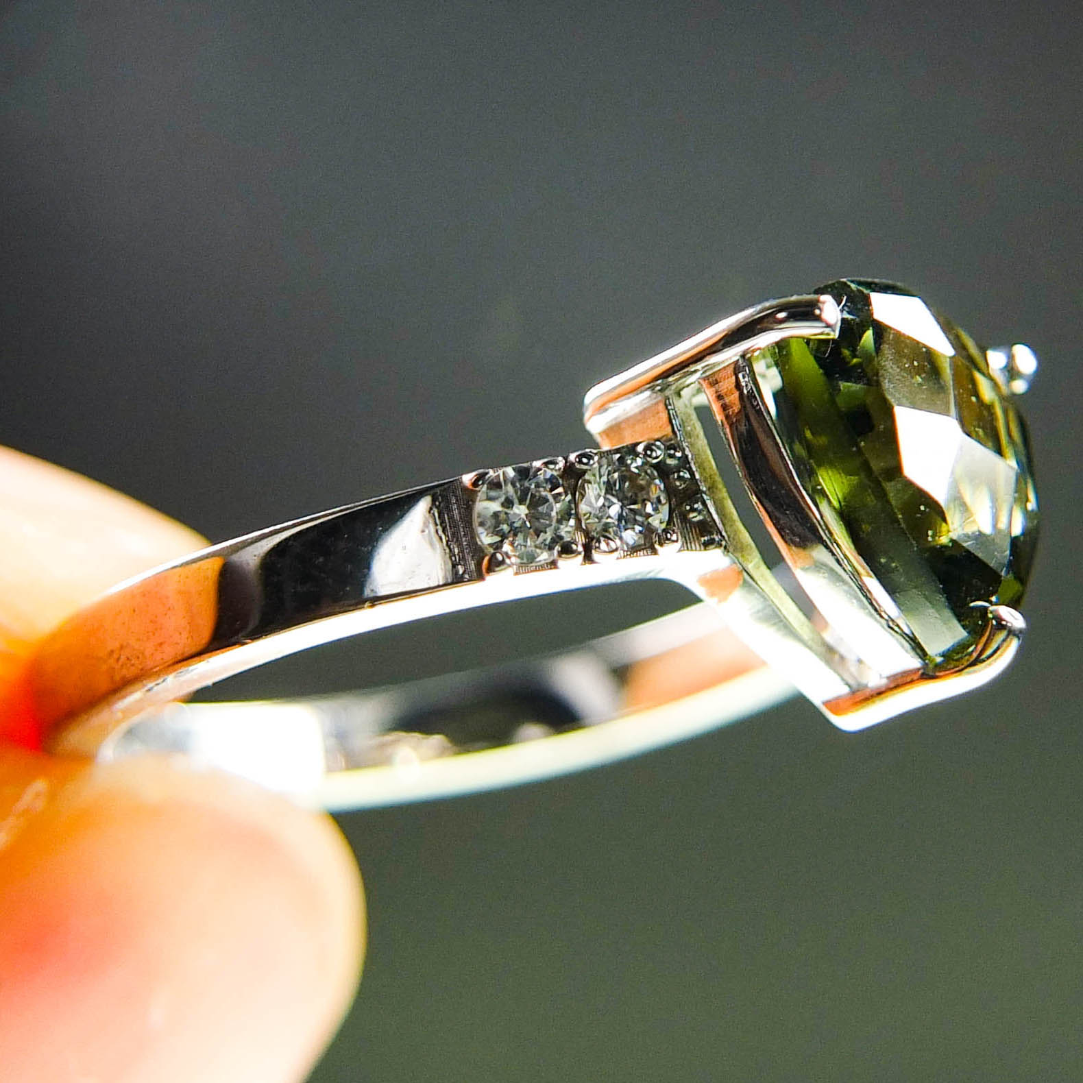 Moldavite Ring with Zircons - Certified