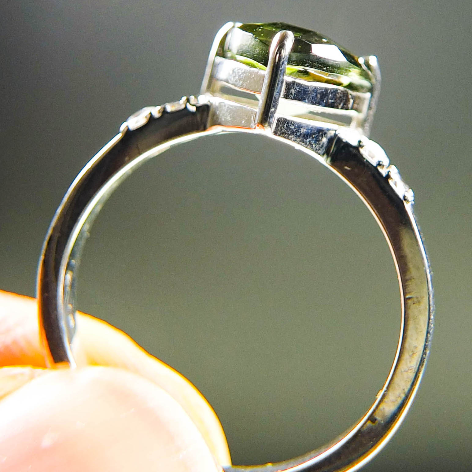 Moldavite Ring with Zircons - Certified