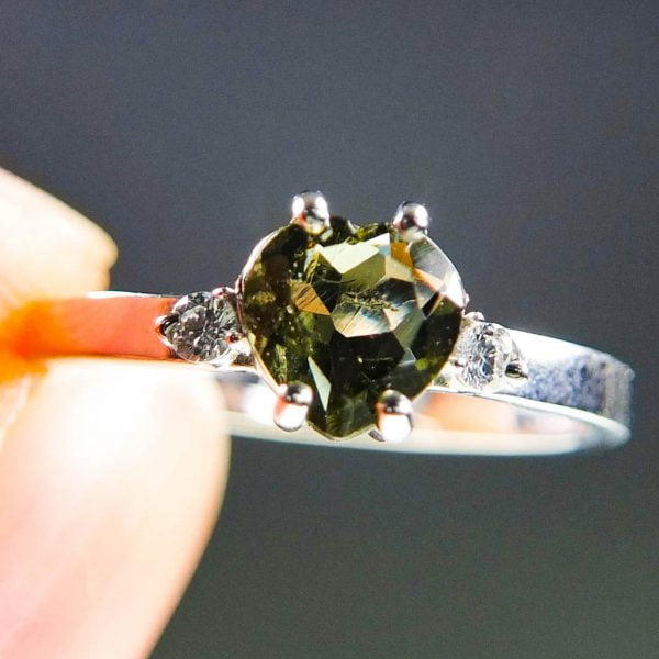 Moldavite Ring - Heart - CERTIFIED