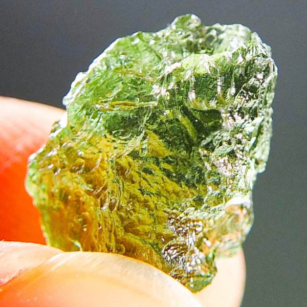 Moldavite with CERTIFICATE - Drop - natural lower fragment (belly) shape - Vibrant green