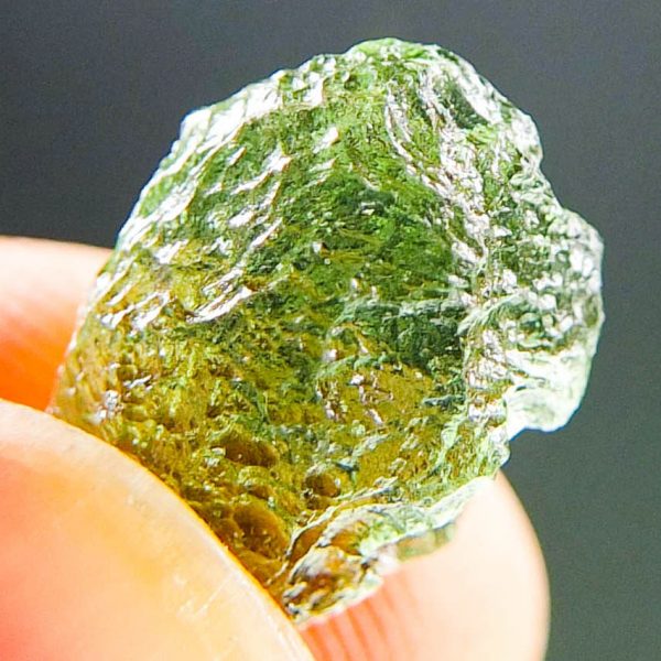 Moldavite with CERTIFICATE - Drop - natural lower fragment (belly) shape - Vibrant green