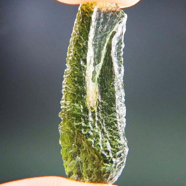 Certified Rare Moldavite with open bubble - Drop - natural lower fragment (belly) shape