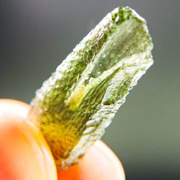 Certified Rare Moldavite with open bubble - Drop - natural lower fragment (belly) shape