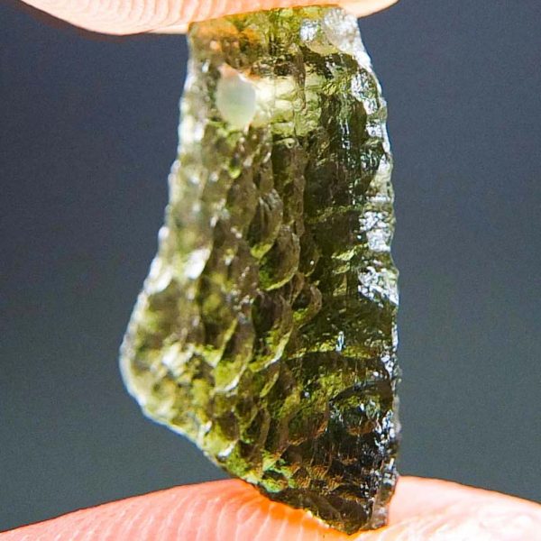 Drilled Moldavite with CERTIFICATE - Drop - natural upper fragment shape - Shiny