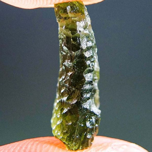 Drilled Moldavite with CERTIFICATE - Drop - natural upper fragment shape - Shiny
