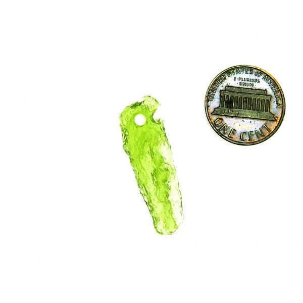 Drilled Moldavite with CERTIFICATE - Drop - natural middle fragment shape