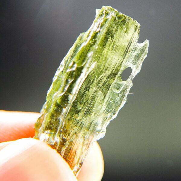 Certified Moldavite with natural hole - Shiny