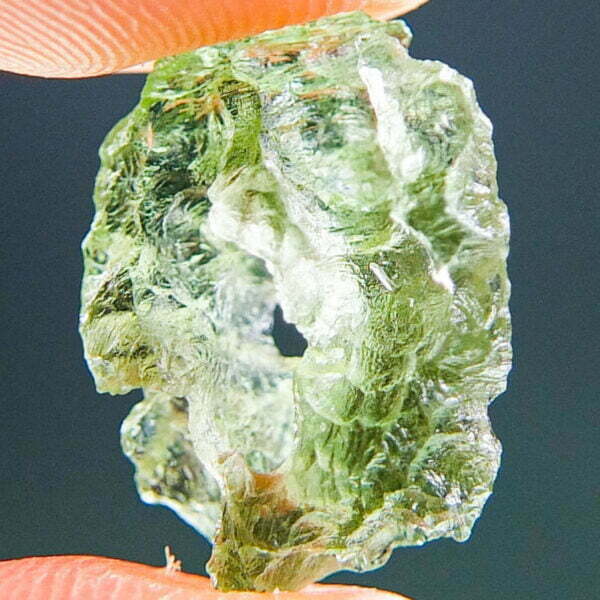 Moldavite with natural hole and open bubble - Uncommon shape - quality A+