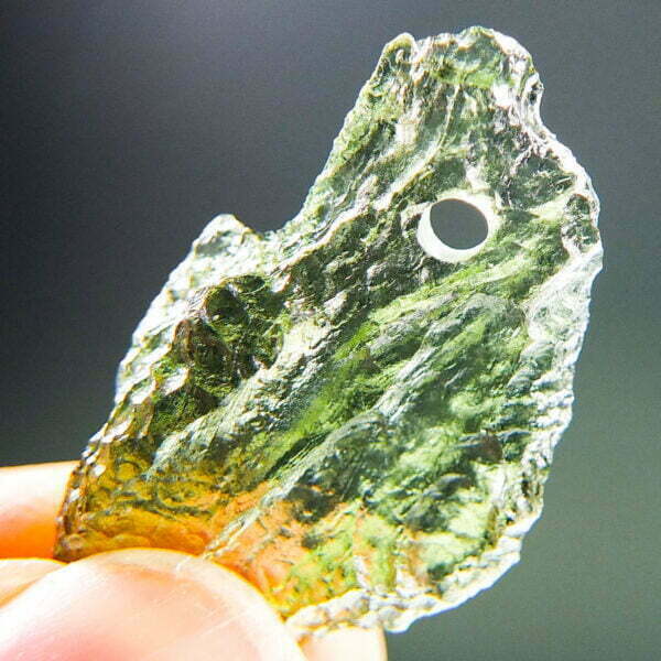 Vibrant green Certified Drilled Moldavite - quality A+