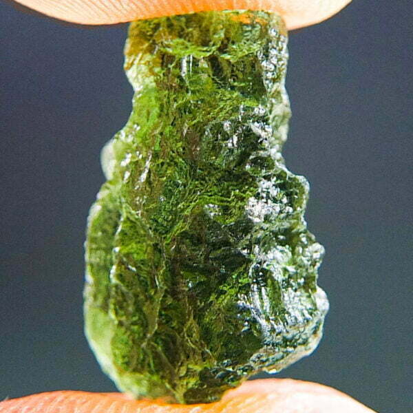 Vibrant green Moldavite with CERTIFICATE - Drop - natural lower fragment (belly) shape
