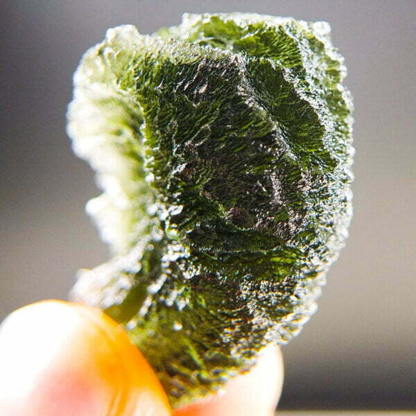 Rare Certified Moldavite - Elipsoid - natural fragment shape with long channel filled by clay