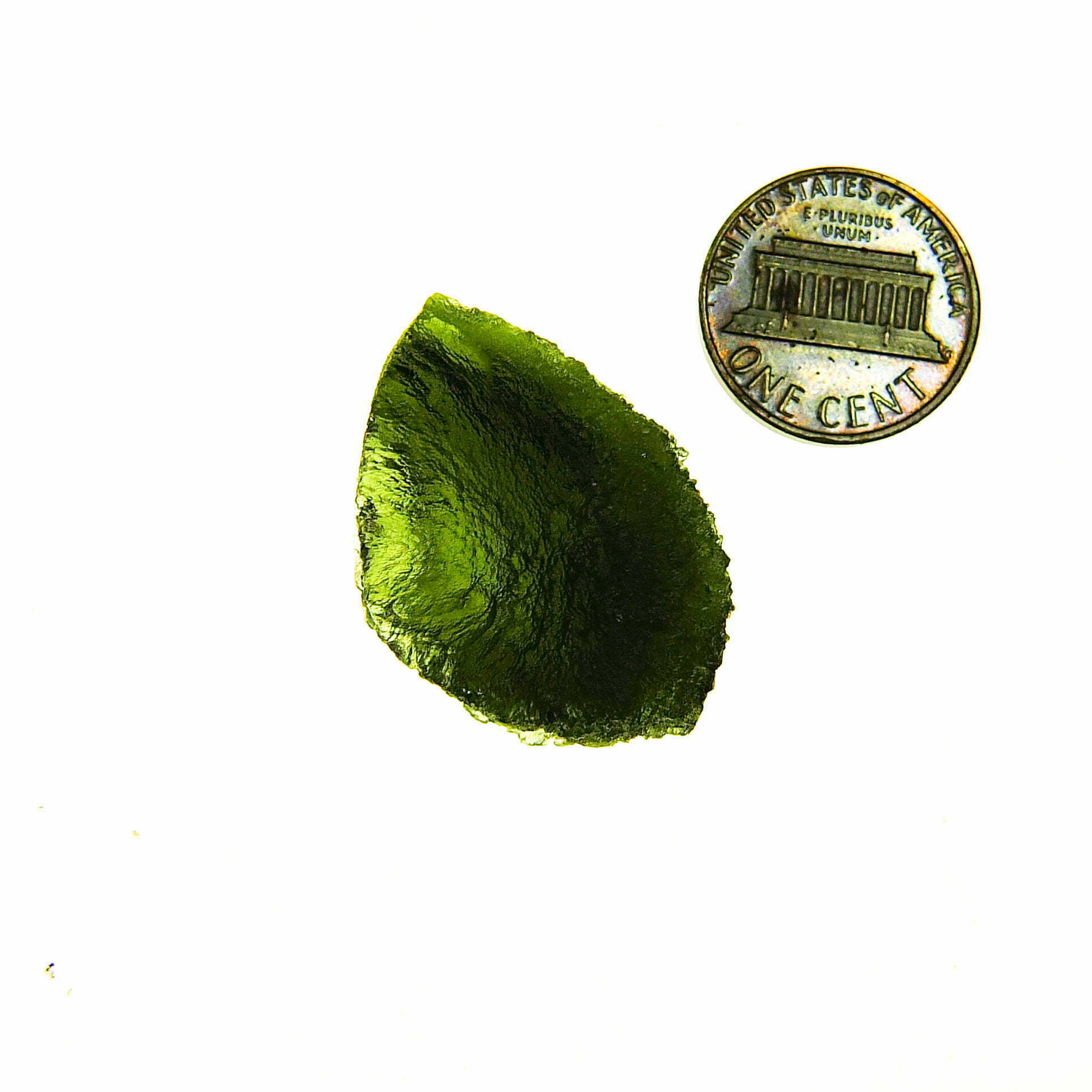 Rare Certified Moldavite - Elipsoid - natural fragment shape with long channel filled by clay
