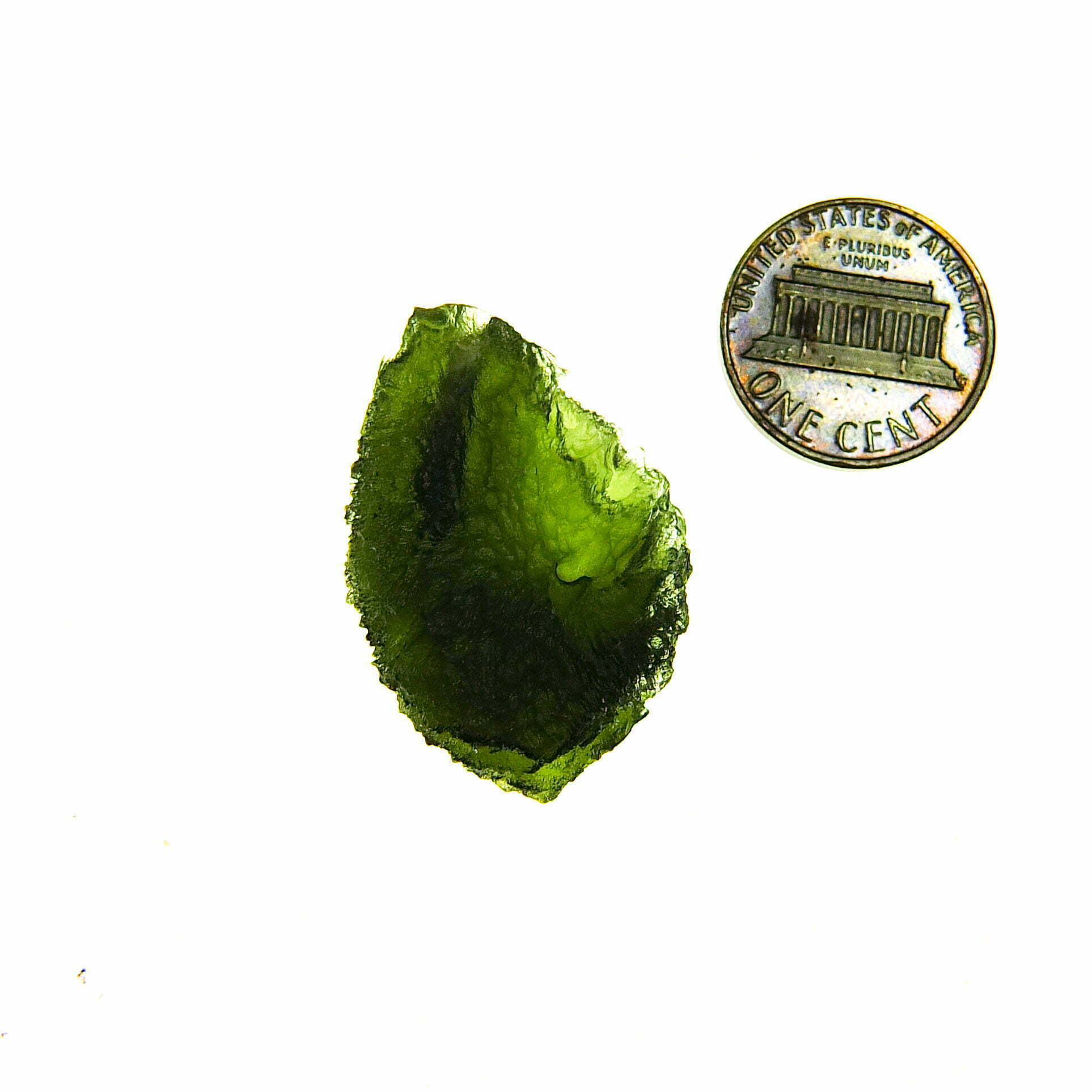 Rare Certified Moldavite - Elipsoid - natural fragment shape with long channel filled by clay