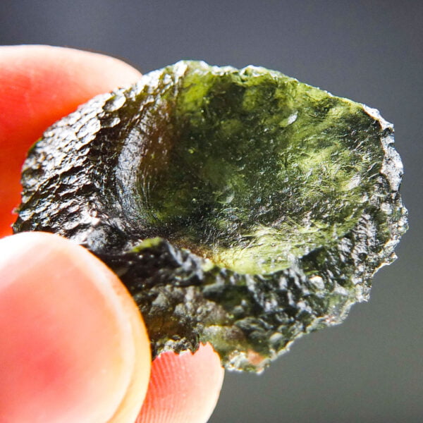 Rare Moldavite with CERTIFICATE - with imprint of big bubble - quality A+