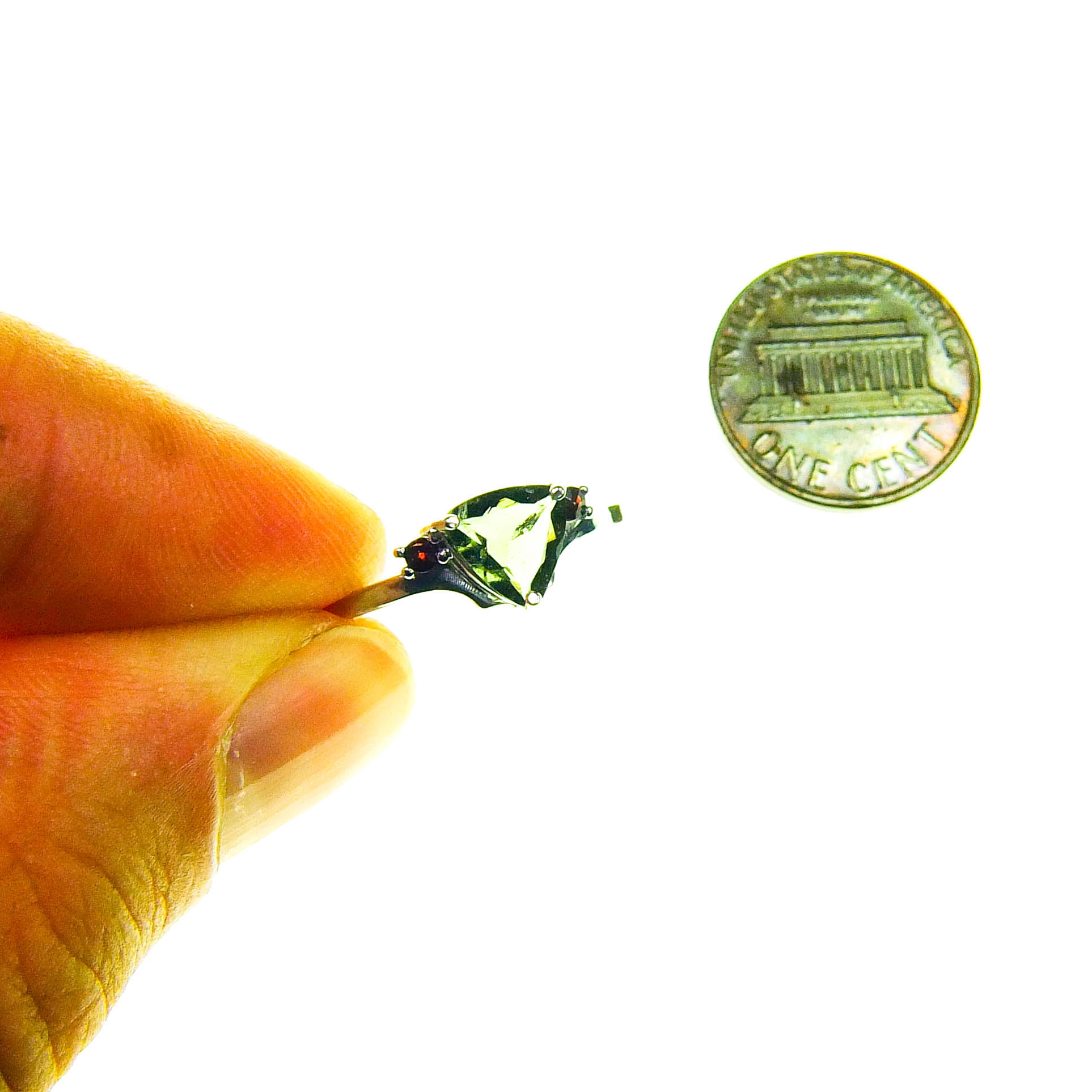 Ring - Moldavite + Silver + Red garnets - Certified