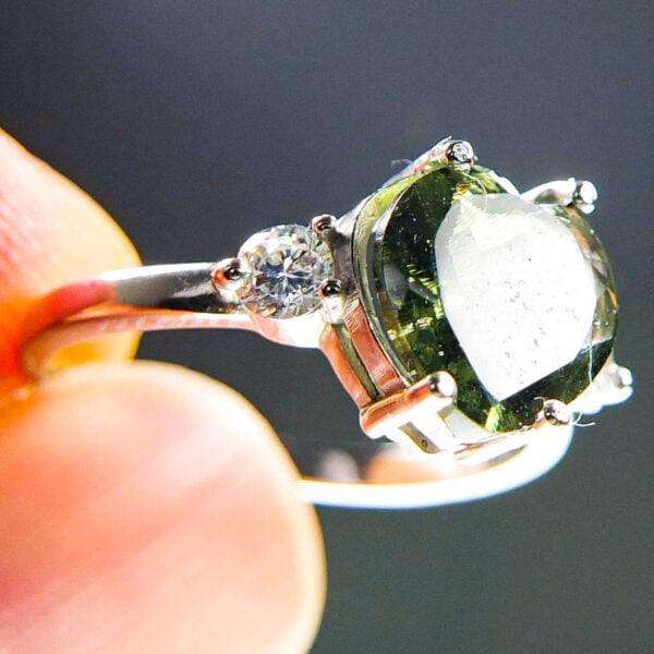 Ring - Moldavite + Silver + Zircons - Certified