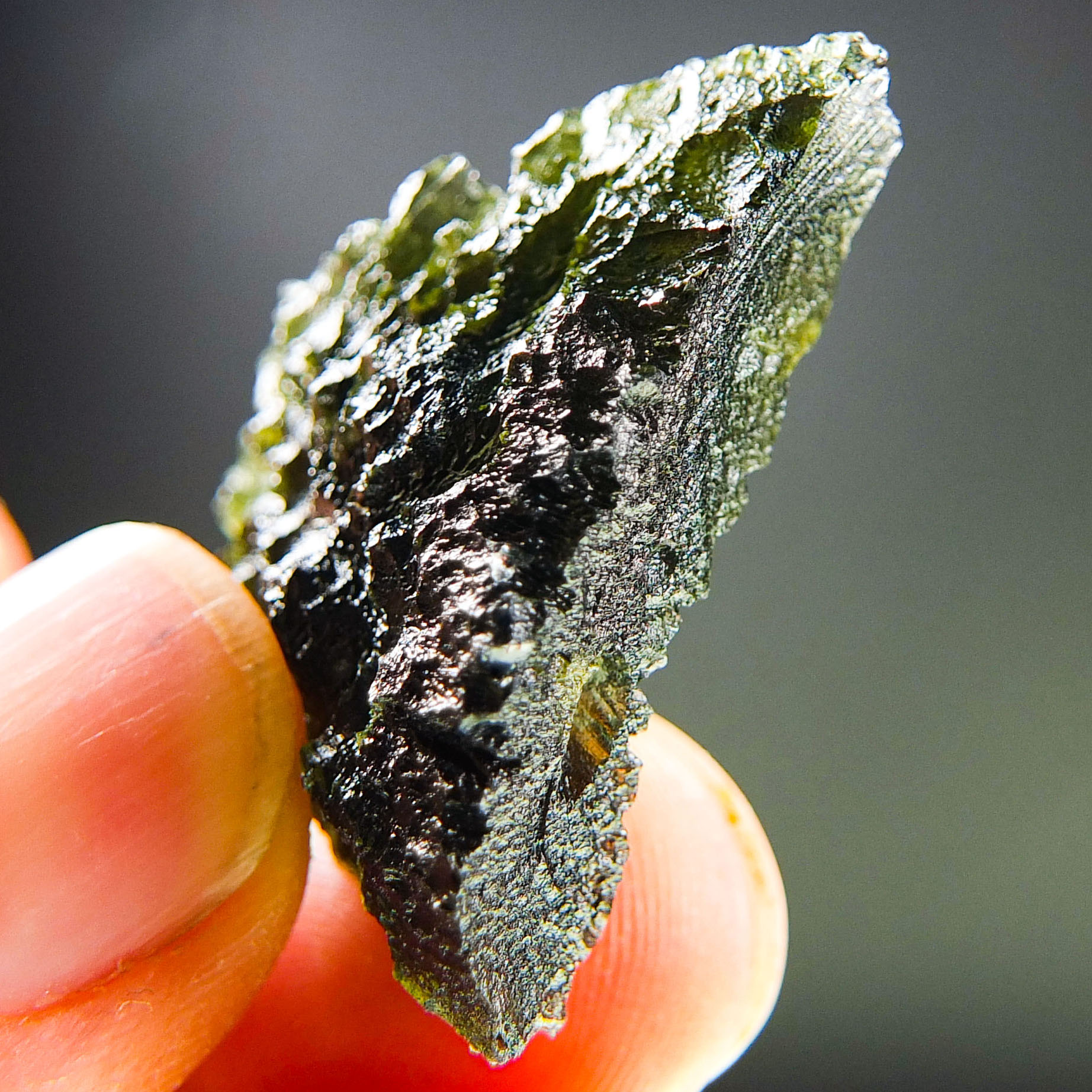 Moldavite with CERTIFICATE - Elipsoid - natural fragment shape - quality A+