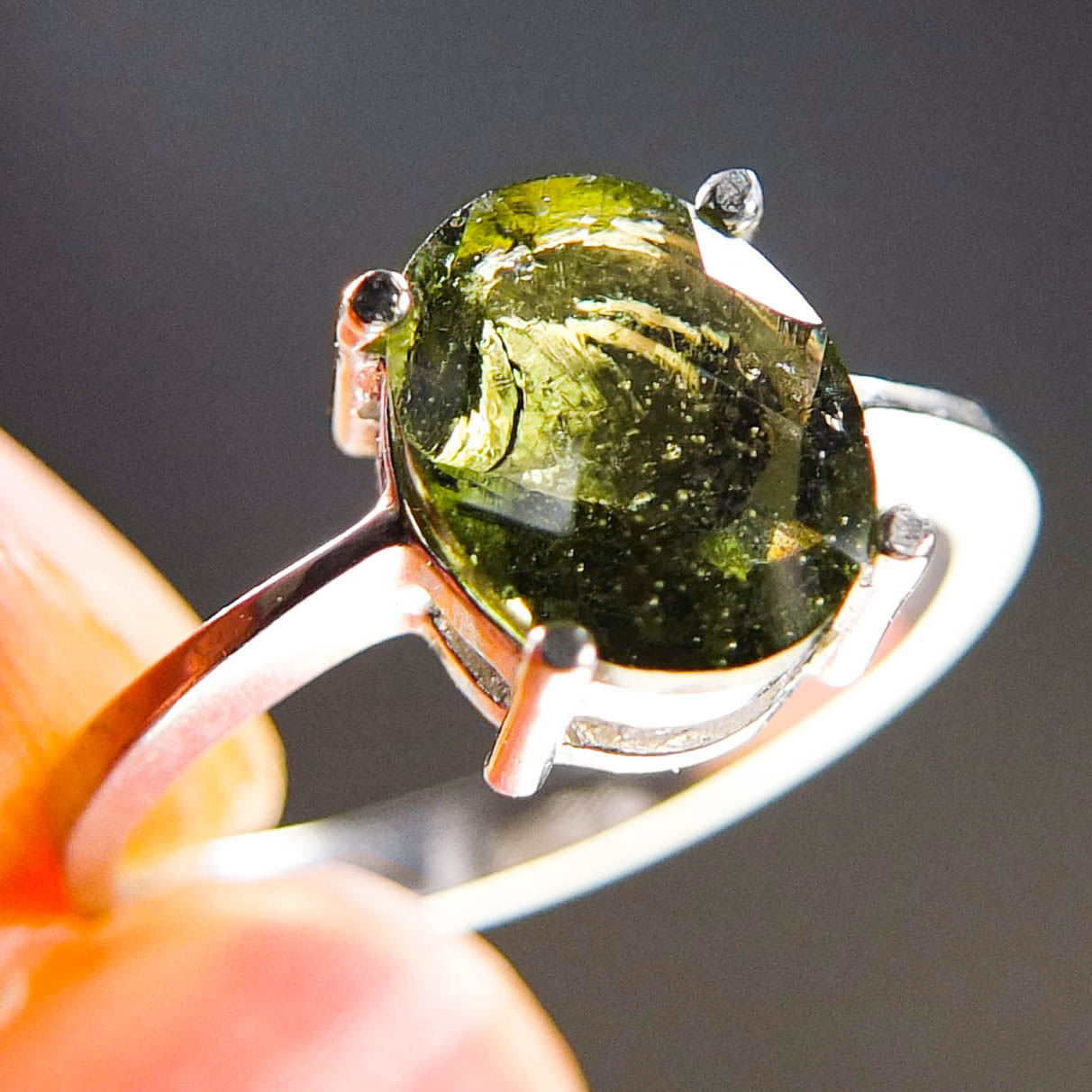 Moldavite silver Ring - Certified