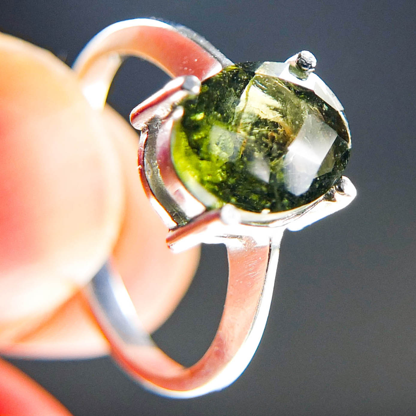 Moldavite silver Ring - Certified