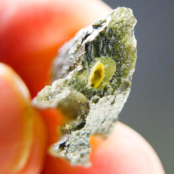 Rare Certified Moldavite with channel filled by clay
