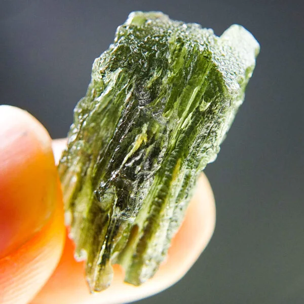 Moldavite with CERTIFICATE with channel and open bubble - Uncommon shape
