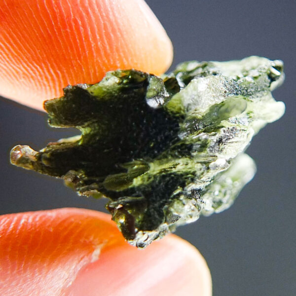 Moldavite with CERTIFICATE with channel and open bubble - Uncommon shape