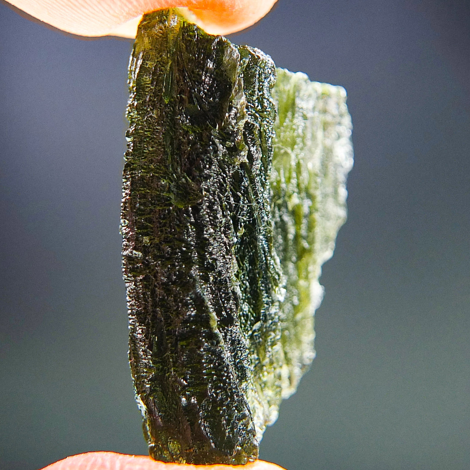 Moldavite with closed and open bubbles - Certified