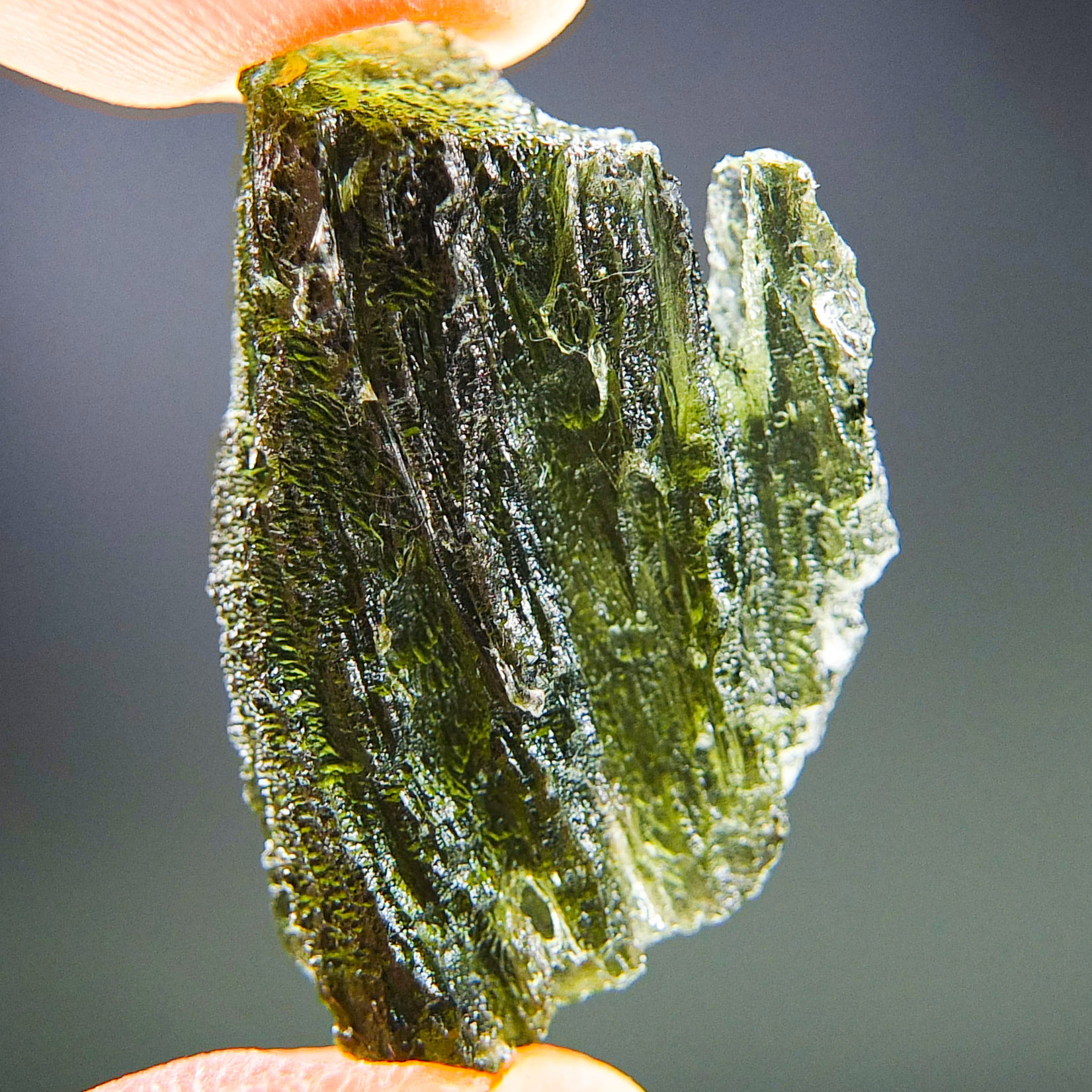 Moldavite with closed and open bubbles - Certified