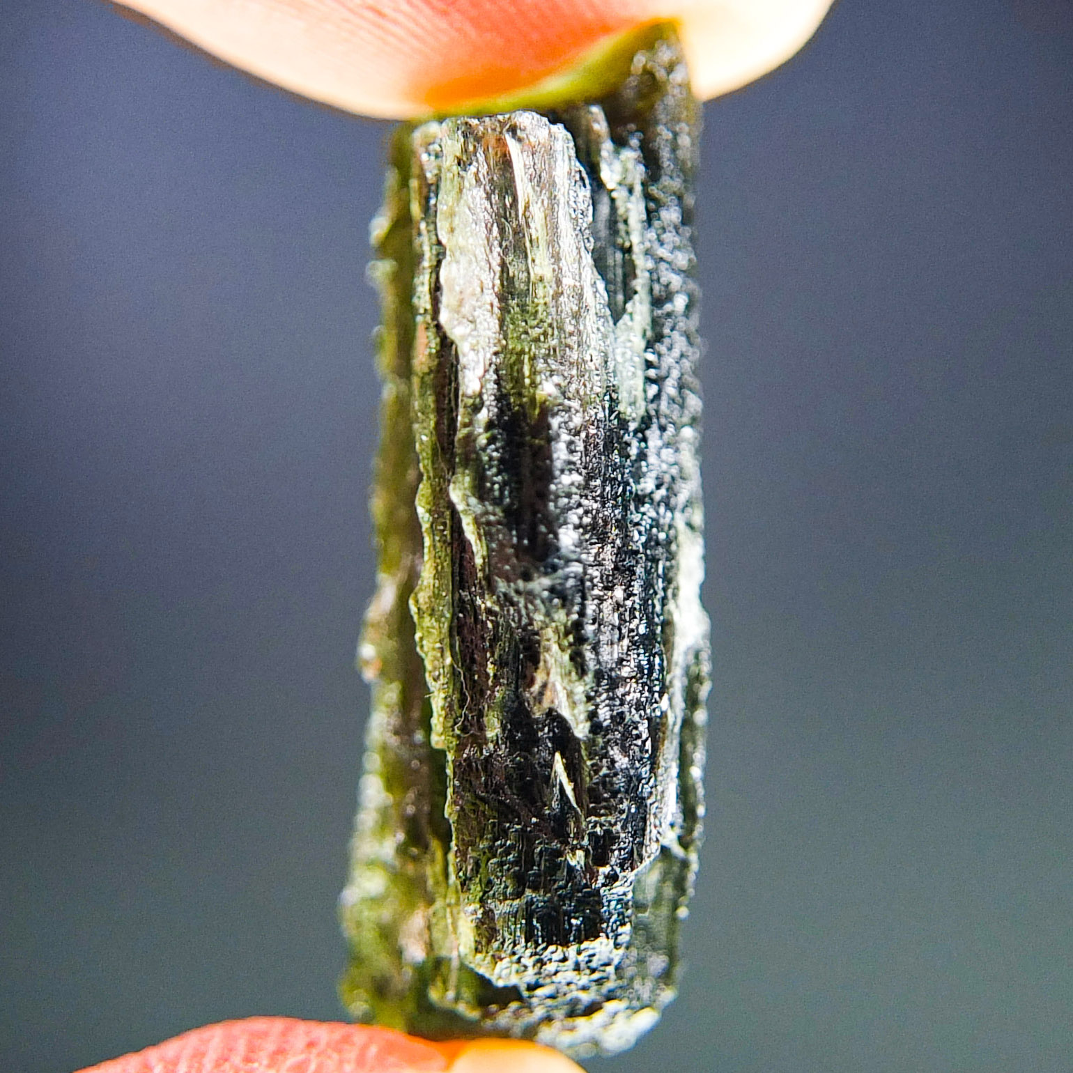 Moldavite with closed and open bubbles - Certified