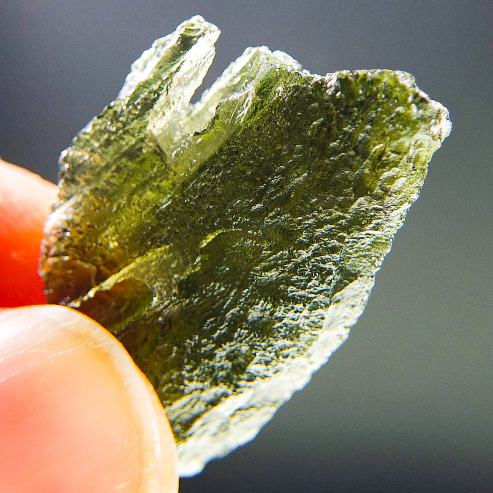 Moldavite with closed and open bubbles - Certified