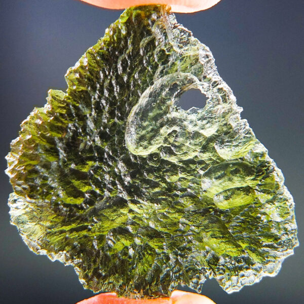 Certified Moldavite with natural hole - Elipsoid - natural fragment shape - quality A+