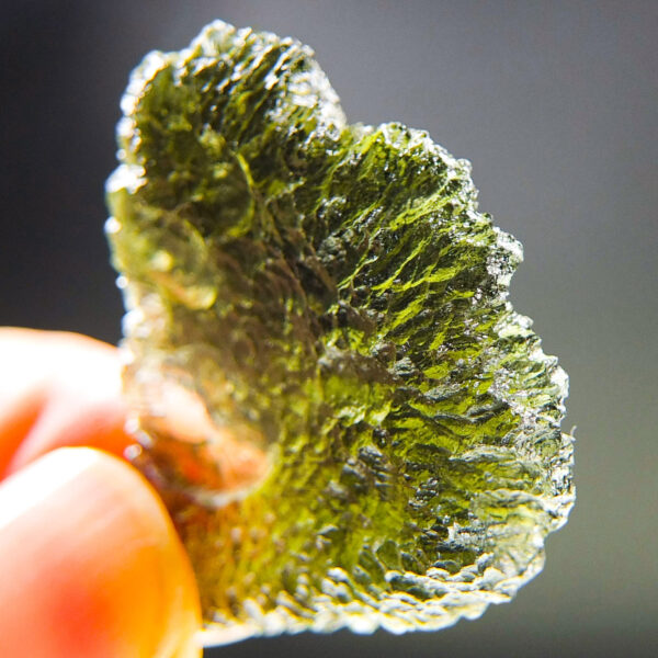 Certified Moldavite with natural hole - Elipsoid - natural fragment shape - quality A+